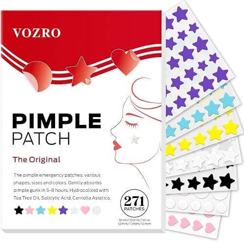 VOZRO Star Pimple Patches, Colorful Hydrocolloid Acne Patches for Face, Cute Star Pimple Patches with Salicylic Acid, Tea Tree & Centella Oil (Round,Star,Peach Shapes| 6 Sizes| 271 Count) - 271 Count (Pack of 1) - Image 1