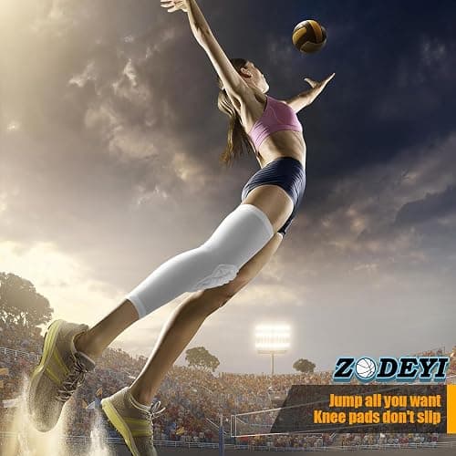 ZODEYI Knee Pads Wrestling Knee Sleeve Compression Leg Sleeves for Volleyball Basketball, Knee Compression Sleeve for Youth and Adult(White_S_2 Pcs) thumbnail 4