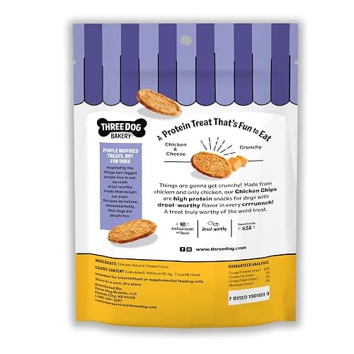 Three Dog Bakery Bark'N Crunch! Chicken & Cheese Chips with 100% Real Chicken - 3.8 oz - Crunchy Treats for Dogs - High Protein Dog Snacks - Grain Free, No Corn or Soy, Limited Ingredient Treats thumbnail 2