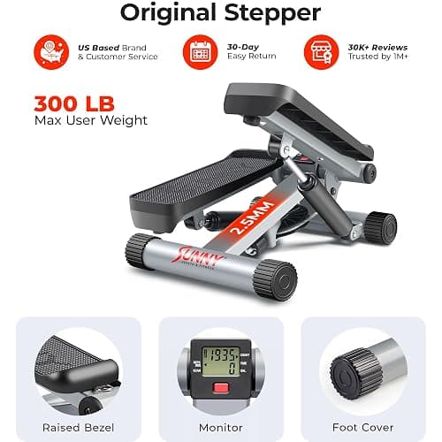 Sunny Health & Fitness Mini Stepper for Exercise at Home, Stair Step Workout Machine with Resistance Band and Over 300lb Weight Capacity, Optional Twist Motion and Free SunnyFit App Connection thumbnail 6