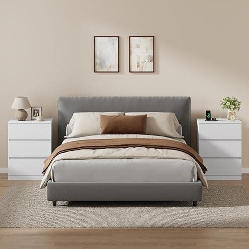 Nightstands Set of 2 with Charging Station and Hidden Drawer, 26"H, White | Bedside Table with 4 Drawers, Modern Night Stand for Bedroom, Side Table with Storage 18.9" W x 15.7" D x 26" H thumbnail 2