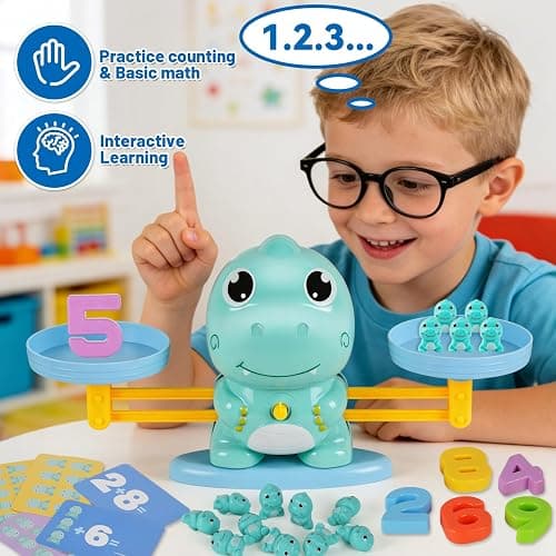 ISMETACU Dinosaur Math Balance Toy for Kids Ages 3-7, Montessori Number Blocks Learning & Educational Dinosaur Toys for Kids 3-5 and Math Games for Kids 5-7,Ideal Gift for Kids (Basic Blue) thumbnail 4