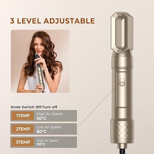 Airstyler Set 6 in 1 Haartrockner Hairstyler,1000W Warmluftbürste, 30mm Air Curling,Abnehmbar,3 Temperatur und Windgeschwindigkeit,Rundbürstenföhn zum Trocknen,Locken und Straighthen der Haare-GOLD thumbnail 8