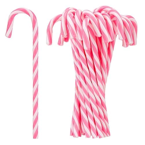 Hicarer 25 Pieces Christmas Plastic Candy Cane 5.9 Inch Christmas Tree Hanging Ornament Decoration Twisted Tree Candy Cane Ornament for Xmas Holiday Party Favor (Pink and White) - Image 1