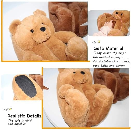 LELEBEAR Teddy Bear Slippers, Plush Animal Slippers Winter Warm Shoes thumbnail 5