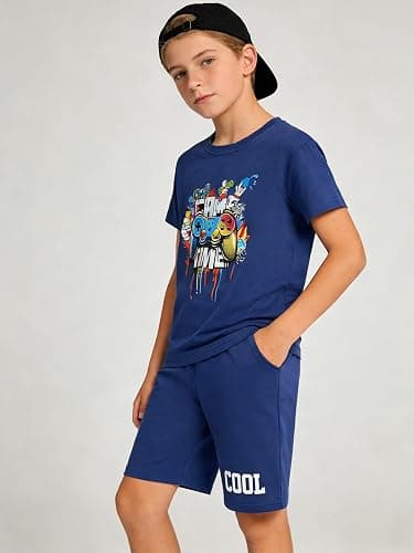 Cakaner Tween Boys Summer Clothes 2 Piece Short Sleeve Graphic T-Shirt and Shorts Casual Outfit Set Size 7-14 thumbnail 3