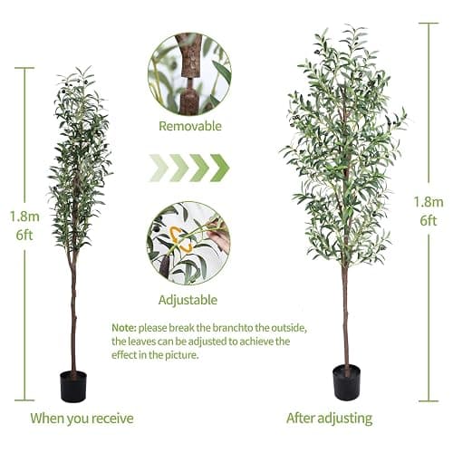CETRD Artificial Olive Tree, 6FT Tall Faux Olive Trees 72in Outdoor Fake Potted Silk Plant with Trunk and Realistic 648 Leaves and 24 Fruits for Modern Office Home Decor Indoor（1pack） - 1pack - 6ft thumbnail 5