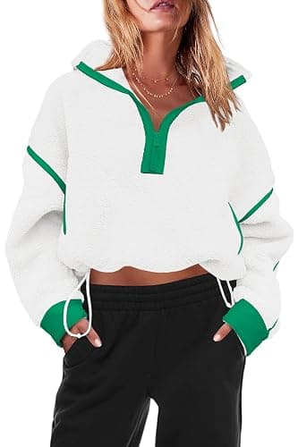 Panadila Womens Half Zip Sherpa Fleece Pullover Soft Oversized Sweatshirt with Pockets Warm Fuzzy Sweater thumbnail 2