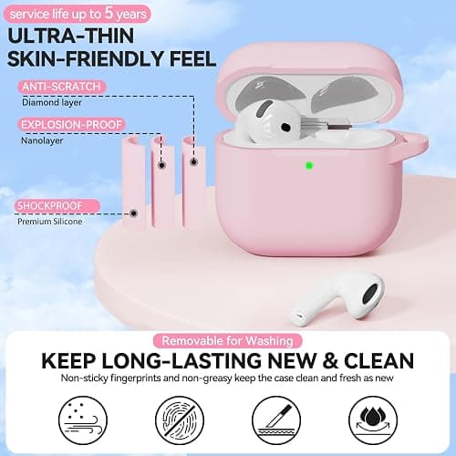 for AirPods 4 Case Pink with Cleaner Kit, TNSNK Soft Silicone Airpod 4 Case Compatible with Apple Airpods 4th Generation 2024 Case Cover with Keychain for Women Girly, Anti-Scratch, Drop Protection thumbnail 7