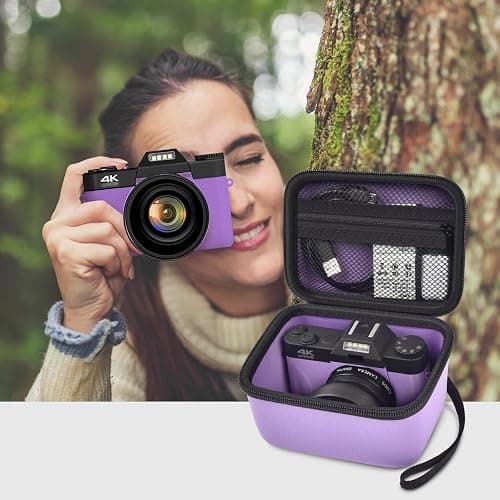 Vlogging Camera Case Compatible with for Duluvulu/for VJIANGER/for JGIPL/for TEBNGIHNM 4K Digital Cameras for Youtube. Vlog Camera Carrying Storage for Lens, Cable and Other Accessories - Purple thumbnail 2