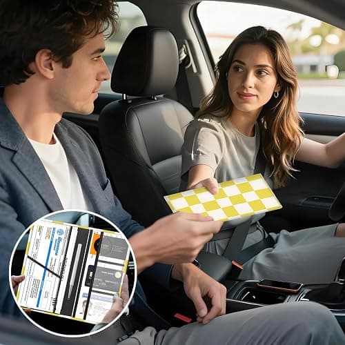 FGHFGO Car Registration and Insurance Holder with Magnetic Shut, Cute Vehicle Glove Box Car Organizer, Premium Interior Car Accessories for Women Men Yellow White Plaid thumbnail 2