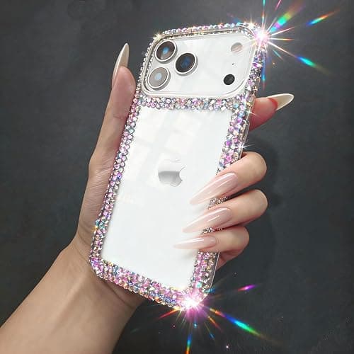 Bonitec Compatible with iPhone 17 Pro Case for Women Girls 3D Glitter Sparkle Bling Case Luxury Shiny Cute Crystal Charms Rhinestone Diamond Bumper Clear Protective Cases Cover Clear thumbnail 2