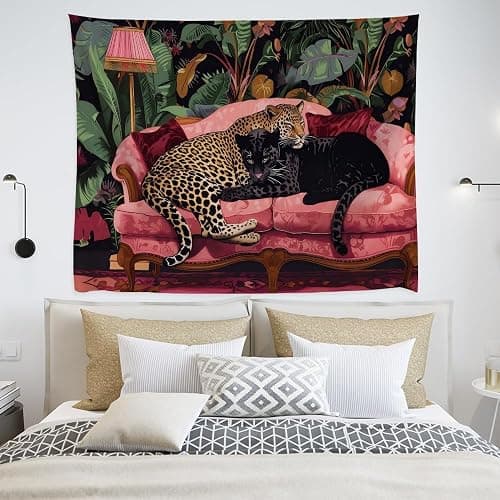 Maximalist Eclectic Cheetah Tapestry Wall Hanging Snuggly Leopard Panther In a Vintage Couch Prints Tapestries Leopard Bedroom Dorm Living Room Wall Decor 30x40inchwhite thumbnail 8