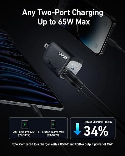 Anker Prime 67W USB C Charger, Anker GaN Wall Charger, 3-Port Compact Fast PPS Charger, For MacBook Pro/Air, Pixelbook, iPad Pro, iPhone 17/16/Pro, Galaxy S23/S22, Note20, Pixel, Apple Watch, and More thumbnail 3