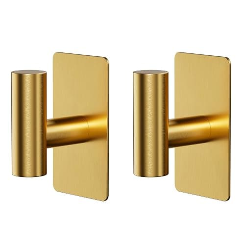GWAAZXGZ Towel Hooks for Bathrooms – 2 Pack, Brushed Gold Finish, T-Shaped Stainless Steel Adhesive Wall Hooks for Robes & Towels in Kitchen, Shower, or Closet thumbnail 8
