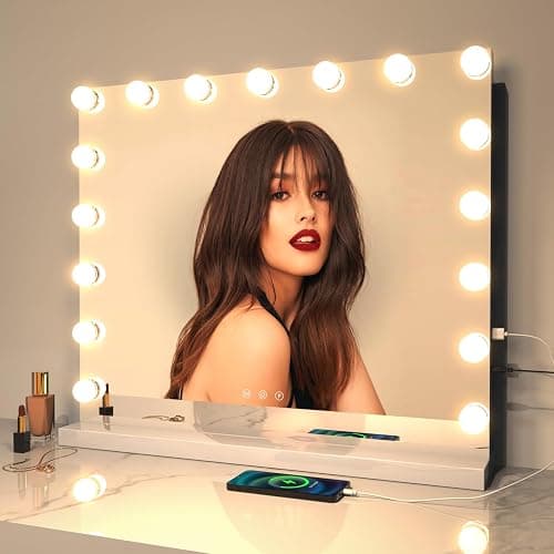 Vanity Mirror Makeup Mirror with Lights,23.6"x 19.6"Large Tabletop Light up Mirror with 17Bulbs,10X Magnification,USB Charging Port,3 Color Touch Control Dimmable Lights,Women Gift thumbnail 7