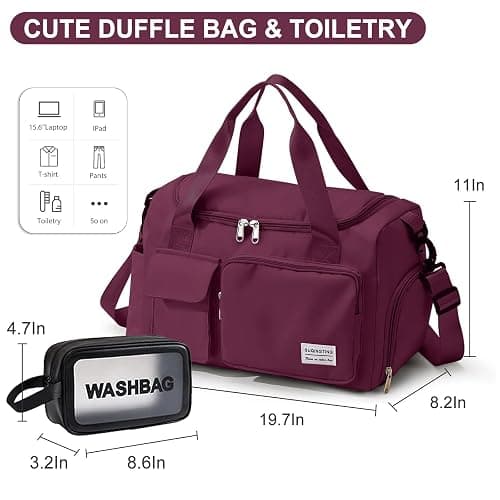 Small Gym Bag for Women, Travel Duffle Bag Carry On Weekender Bag with Shoe Compartment thumbnail 3