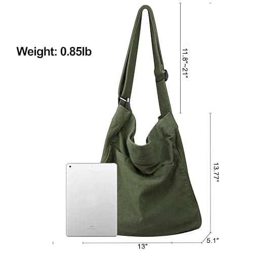 Canvas Hobo Crossbody Shoulder Tote Bag for Women and Men W/Multi-pocket Casual Purse Messenger Bags Travel Work thumbnail 6