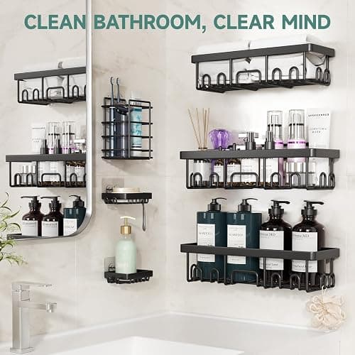 Veken Rustproof & Waterproof Shower Caddy 6-Pack, No Drilling Adhesive Shelves Rack with Soap Holder, Large Capacity Bathroom Organizers and Storage, Wall-Mounted Kitchen & Home Decor thumbnail 5