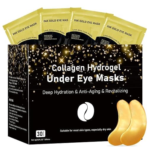 Adofect Under Eye Patches 30 Pairs, 24K Gold Under Eye Mask with Hyaluronic Acid for Dark Circles and Puffy Eyes, Bachelorette Party Accessories, Bridesmaid Gifts, Daily Skin Care - Image 1