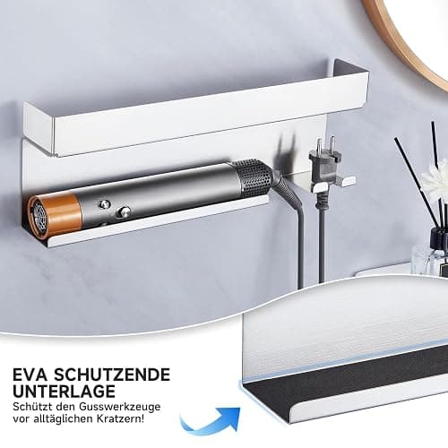 YYBO Föhnhalter Wand Ohne Bohren, Glätteisen Halterung, Föhn Halterung für Glätteisen Lockenstab Styler Zubehör, Fönhalter Wandhalterung, Fönhalterung Bad (Silber) thumbnail 4