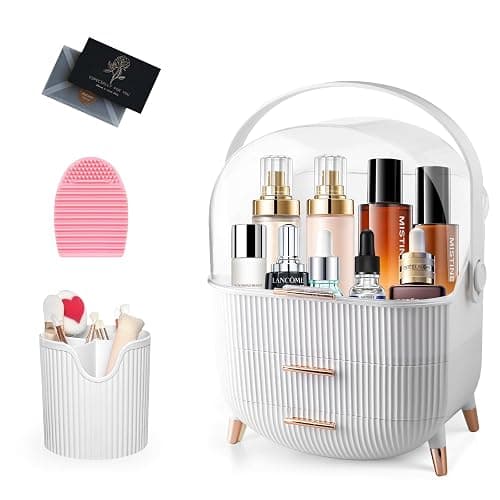 UCAMP Organisateur Maquillage avec porte-pinceaux-Boîte de Rangement de Maquillage 3 niveaux avec poignées et couvercle transparent,Boîte Rangement Maquillage étanche et anti-poussière - Image 1