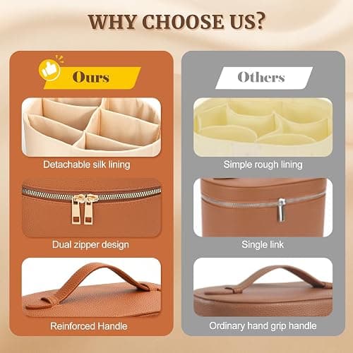 MaqSacion Makeup Bag Vanity Case for Women Leather Cosmetic Bag Makeup Organizer Case Portable Travel Toiletry Bag With Removable Compartments and Handle - Brown thumbnail 5