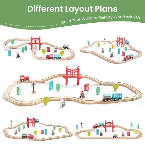 Tiny Land Wooden Train Set for Toddler - 39 Pcs- with Wooden Tracks Compatible with Major Brands - Expandable, Changeable-Train Toy for 3 4 5 Years Old Girls & Boys thumbnail 5