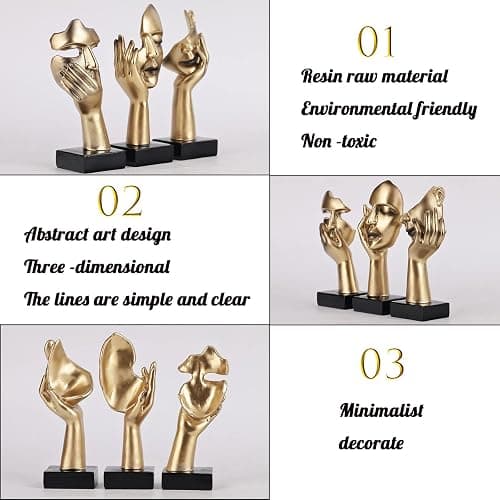oliruim 3 PCS Thinker Small Statue, Golden Black Abstract Art Sculpture Modern Home Decora Shelf Decor Knick Knacks Desktop Decor Christmas Tv Stand Decor New Year Gift (3 PCS Gold) - 3 Pcs Gold thumbnail 5