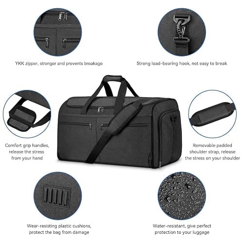 Garment Duffle Bags for Travel, Bukere Convertible Carry on Garment Duffel Bag for Men Women, Shoe Compartment, 2 in 1 Hanging Dress Suitcase Suit Travel Bags, Midnight Grey thumbnail 6
