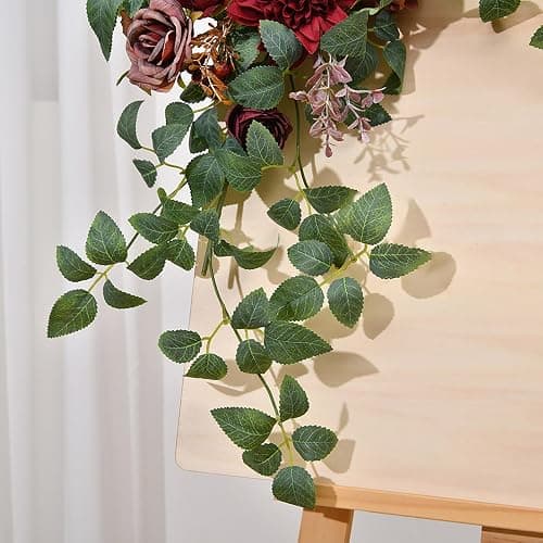 Artificial Wedding Arch Flowers Swag Set of 2 for DIY Wedding Welcome Ceremony Backdrop, Artificial Peony Roses Flower Swag for Ceremony Party Home Decor (red) thumbnail 7