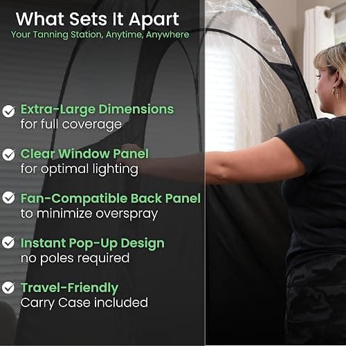 Large Spray Tan Tent – Deluxe Pop Up Tent Portable Tanning Booth with Carry Case – Clear Window for Perfect Spray Tanning – Easy Clean for Home & Salon thumbnail 6