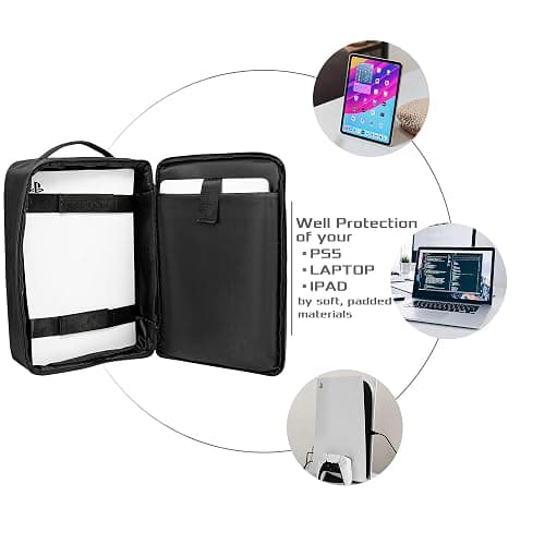 Ezgnuk Game Backpack for PS5 Console, Protective Travel Carrying Case, Large Capacity Storage Bag with Zippered Pocket for PlayStation 5, Laptop, Headphones, Game Discs and Accessories thumbnail 3