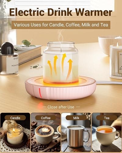 HouseGem Large Candle Warmer Plate - Coffee Cup Mug Warmer for Desk, Candle Melter, Electric Mug Heater for Beverages, Milk & Tea, Coffee Accessories Ideal Gifts Keep Cup Warm (Pink) thumbnail 2