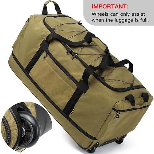 Laripwit Sac de Voyage Pliable à roulettes XXL 130-170L Extensible Sac de Sport avec roulettes 36'' Extra Large Sac à Bagages Souple avec Poignées Multiples, Marron thumbnail 5