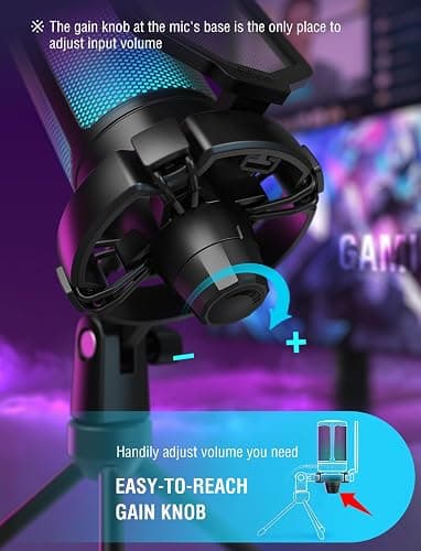 FIFINE Gaming USB Microphone for PC PS5, Condenser Mic with Quick Mute, RGB Indicator, Tripod Stand, Pop Filter, Shock Mount, Gain Control for Streaming Discord Twitch Podcasts Videos- AmpliGame thumbnail 5