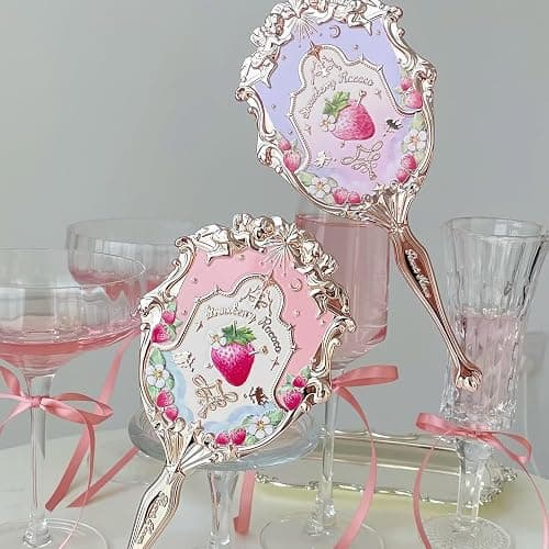 Flower Knows Strawberry Rococo Hand Mirror,Vintage Portable Handheld Mirror,Fancy & Pretty Princess Mirror with Long Handle,Gift for Girls(Soft Pink) thumbnail 5