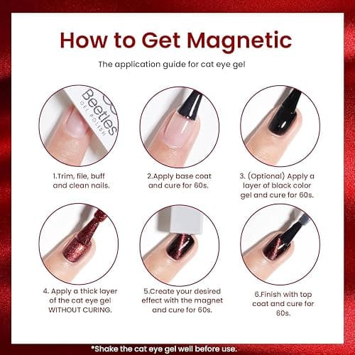Beetles Cat Eye Gel Nail Polish Set, 6 Colors Glitter Red Pink Shiny Brown Burgundy Purple Blue Green Magnetic Effect Sparkle Stunning Nail Gel Polish Kit Soak Off UV Manicure Gifts for Women thumbnail 8