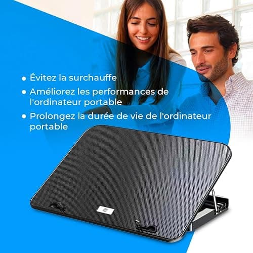NK Base de Refroidissement Portable - Ventilateur pour Ordinateur Portable 12-17", Réglables en Hauteur, 6 Ventilateurs Silencieux, 2 Ports USB, Refroidissement Rapide, lumière LED Bleue - Noire thumbnail 3