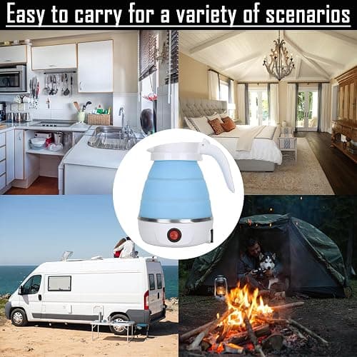 Travel Kettle Electric Small Foldable Portable Kettle,Silicone Collapsible Heating Water Boiler Tea Pot for Camping,Easy for Storage with Separable Power Cord (Blue pro) thumbnail 6