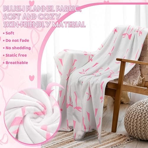 Buryeah 6 Pcs Pink Throw Blanket Preppy Sleepover Blanket 40"x60" Flannel Soft Decor Lightweight Aesthetic Plush Room Decor for Sofa Couch Travel Bed Christmas Decoration(Pink, Bowknot) thumbnail 4