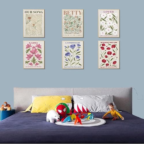 CEKEIOLMLW Stunning Cute Flower Music Song Lyrics Inspired Poster Set for Teen Girl Print Wall Art Pop Country Folk Singer Midnights Floral Dorm Preppy Room Decor Unframed 6pcs 8x10in thumbnail 4