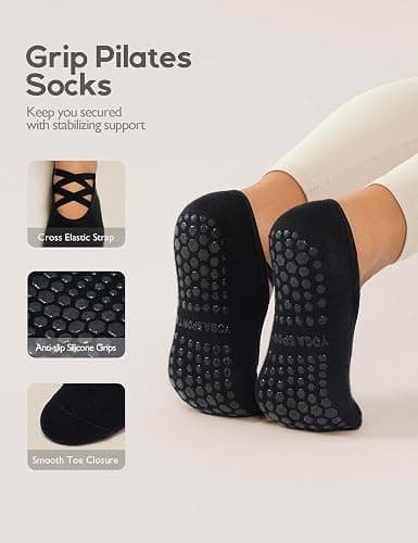 Lecieldusoir Womens 4 Pairs Pilates Socks with Grips Non Slip Grip Yoga Socks for Barre, Dance, Barefoot, Workout thumbnail 3