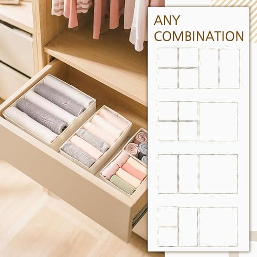 Criusia 15 Pack Drawer Organizer for Clothes, Foldable Dresser Dividers with 3 Sizes, Fabric Storage Bins – Beige thumbnail 7
