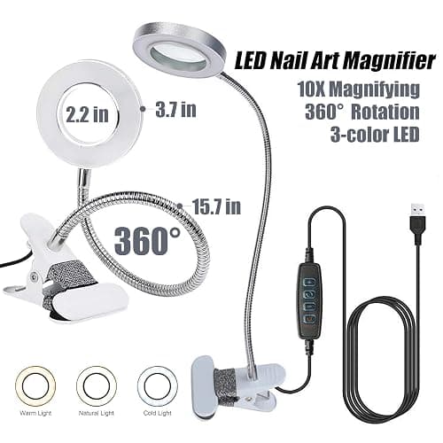 Nail Art Tools Set with 9Pcs Brushes, Nail Stand & 10X LED Magnifier | Magnetic Acrylic Nail Holders, 9 Nail Art Brushes, 10X Magnifying Glass with Light for Precision Manicure DIY Salon thumbnail 2