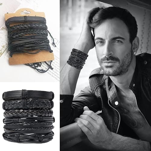 SONNYX 44 Pcs Braided Leather Bracelets for Men Women Woven Cuff Wrap Bracelets Hemp Cords Wood Beads Ethnic Tribal Bracelets Adjustable Leather Wristbands thumbnail 3