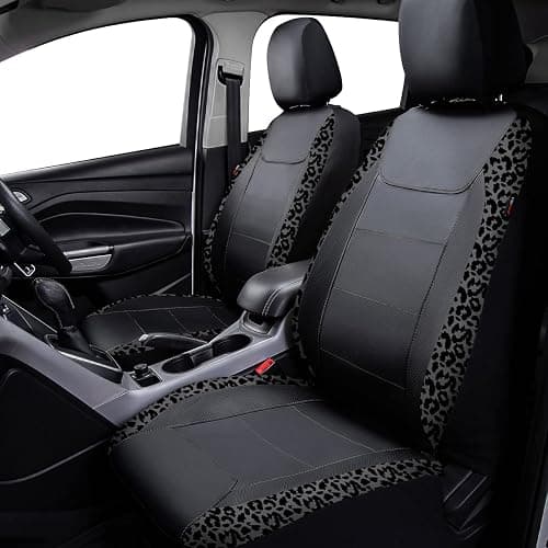 Flying Banner car seat Covers Faux Leather Waterproof Easy Clean Easy Installation (Leopard Gray Velvet Black, 2 Fronts) thumbnail 2