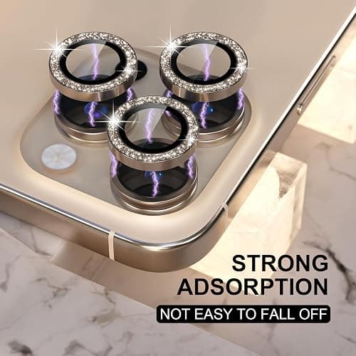Choiche Compatible for iPhone 16 Pro/iPhone 16 Pro Max Camera Lens Protector Bling, 9H Tempered Glass Camera Cover Screen Protector Metal Ring Decoration Accessories(Glitter-Titanium Desert) thumbnail 6