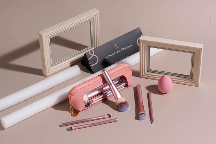 BS-MALL 14 Pcs Makeup Brushes Set with 1 Pcs Makeup Sponge – Essential Foundation Powder Concealers, Eye Shadows, Blush Makeup Brushes with Travel Makeup Case (Matte Gold Pink) thumbnail 9