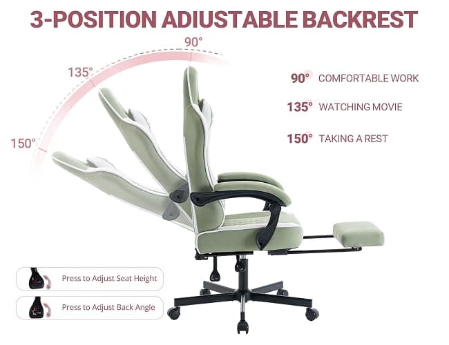 Mistpeople Gaming Chair, Ergonomic High Back Computer Chair with Footrest, Lumbar Support & Pocket Spring Cushion, Comfortable Swivel Home Office Desk Chair for Adults thumbnail 4